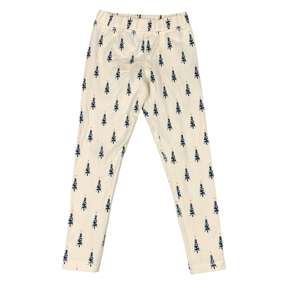 Hanna Andersson Christmas Tree Print Cotton Leggings Kids 120 US 6-7 Cream
